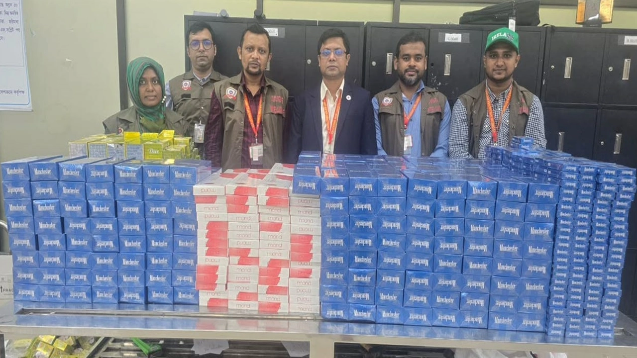 595 cartons of cigarettes, Gauri Cream and liquor seized at Shahjalal