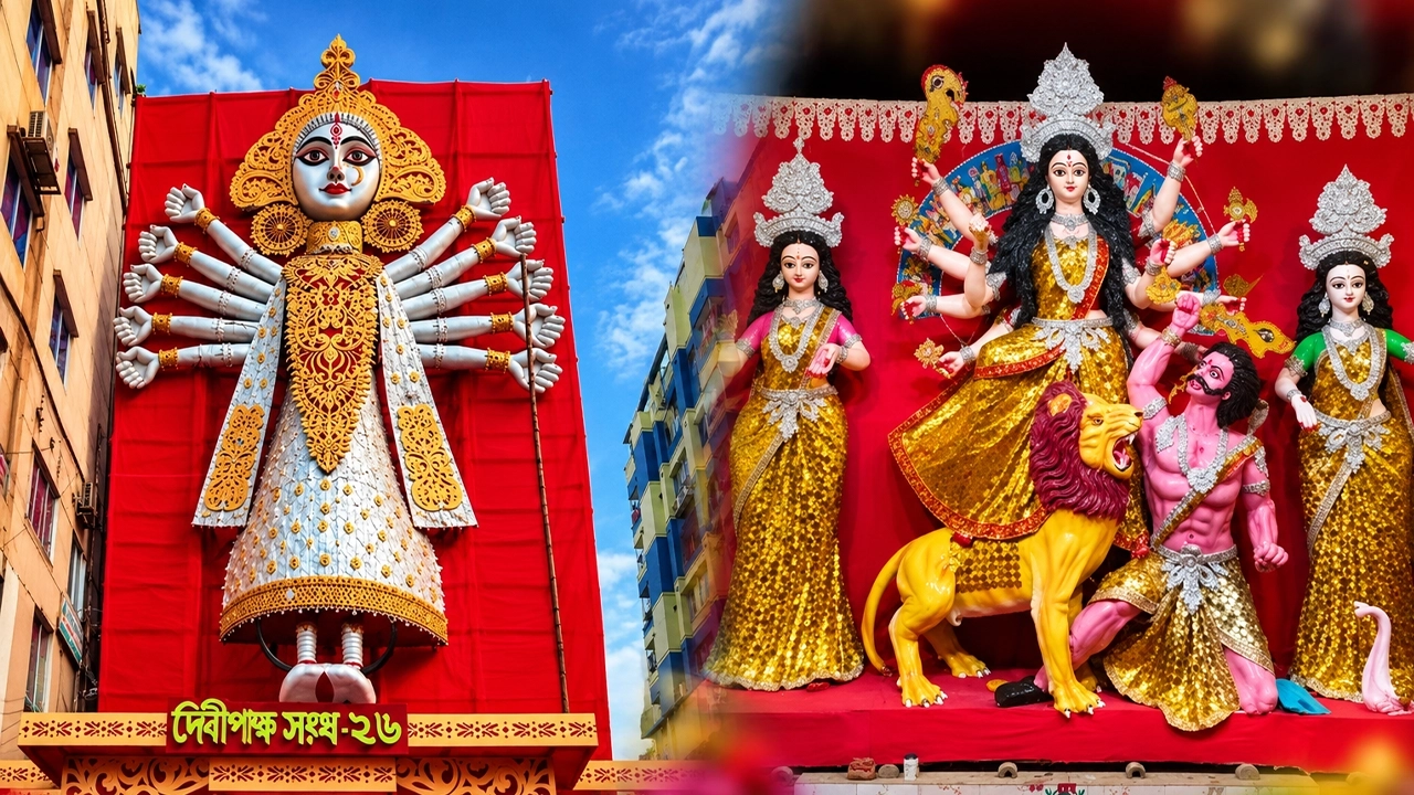 রাজশাহীতে ৪৫ ফুটের দুর্গাপ্রতিমা, ১০ হাজার চকোলেটে দেবী
