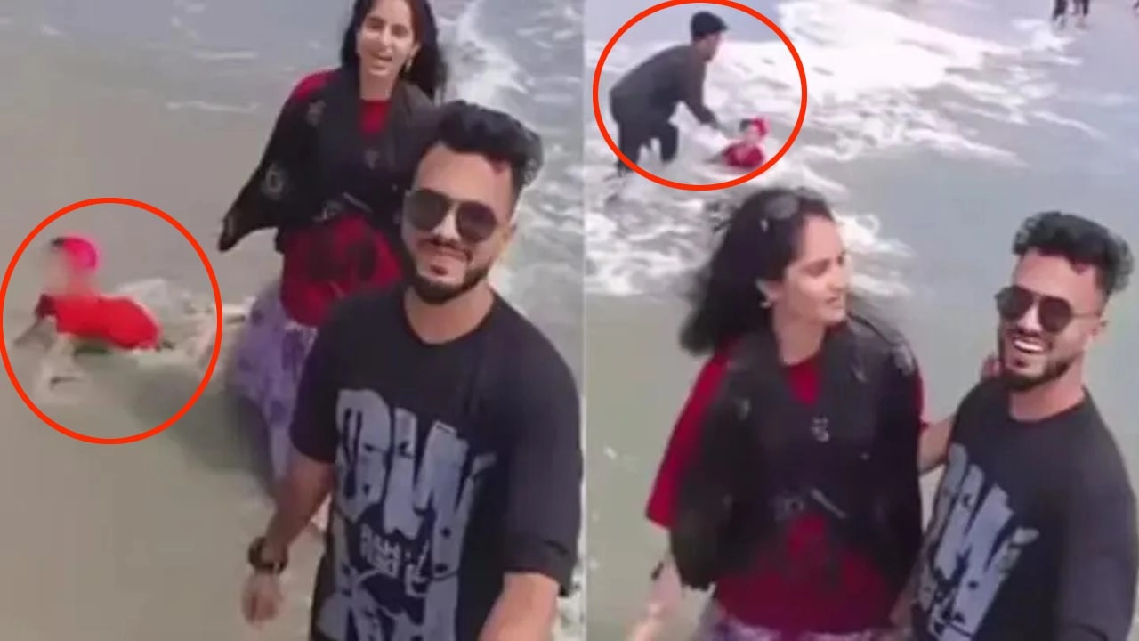 Parents engrossed in making reels, passerby saves child from drifting into sea